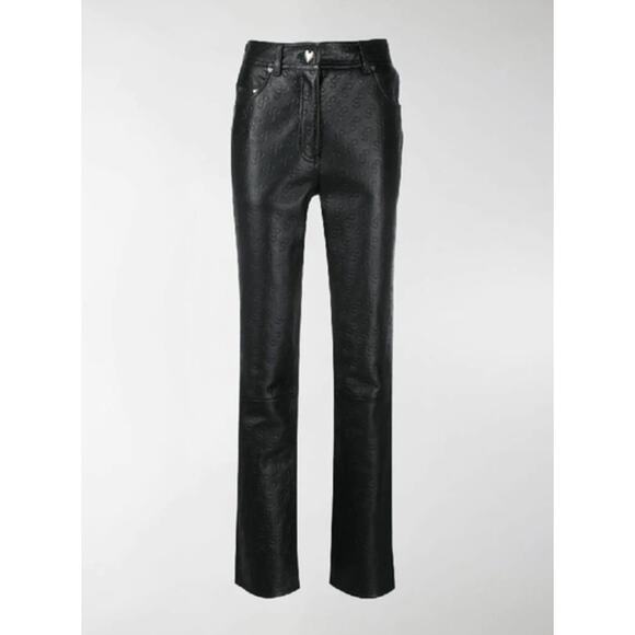 Saks Potts Rosita Black Leather Logo Embossed Trousers Pants - Picture 1 of 16